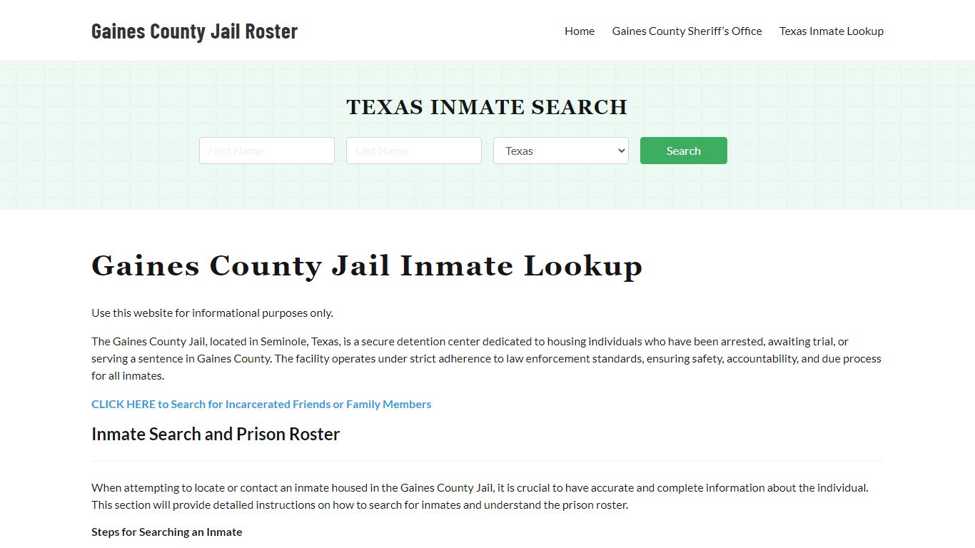 Gaines County Jail Roster Lookup, TX, Inmate Search