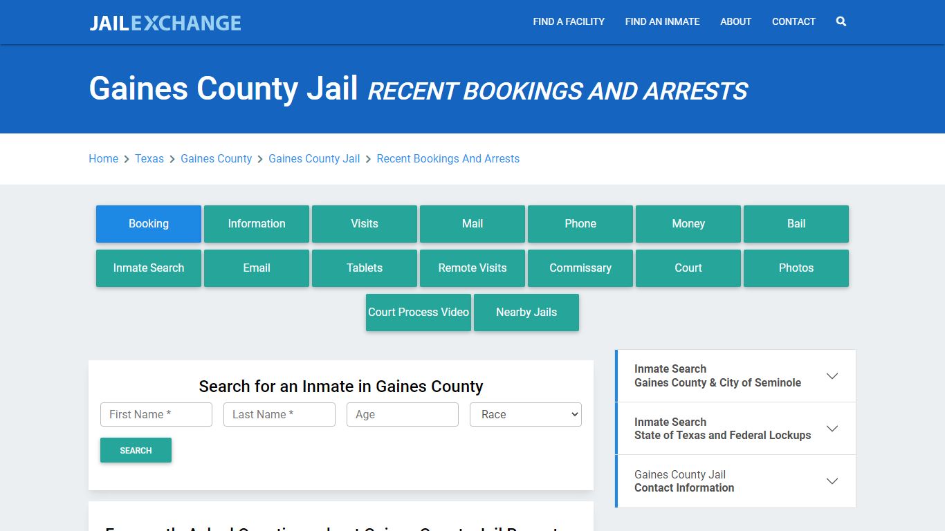 Gaines County Jail Recent Bookings And Arrests - Jail Exchange