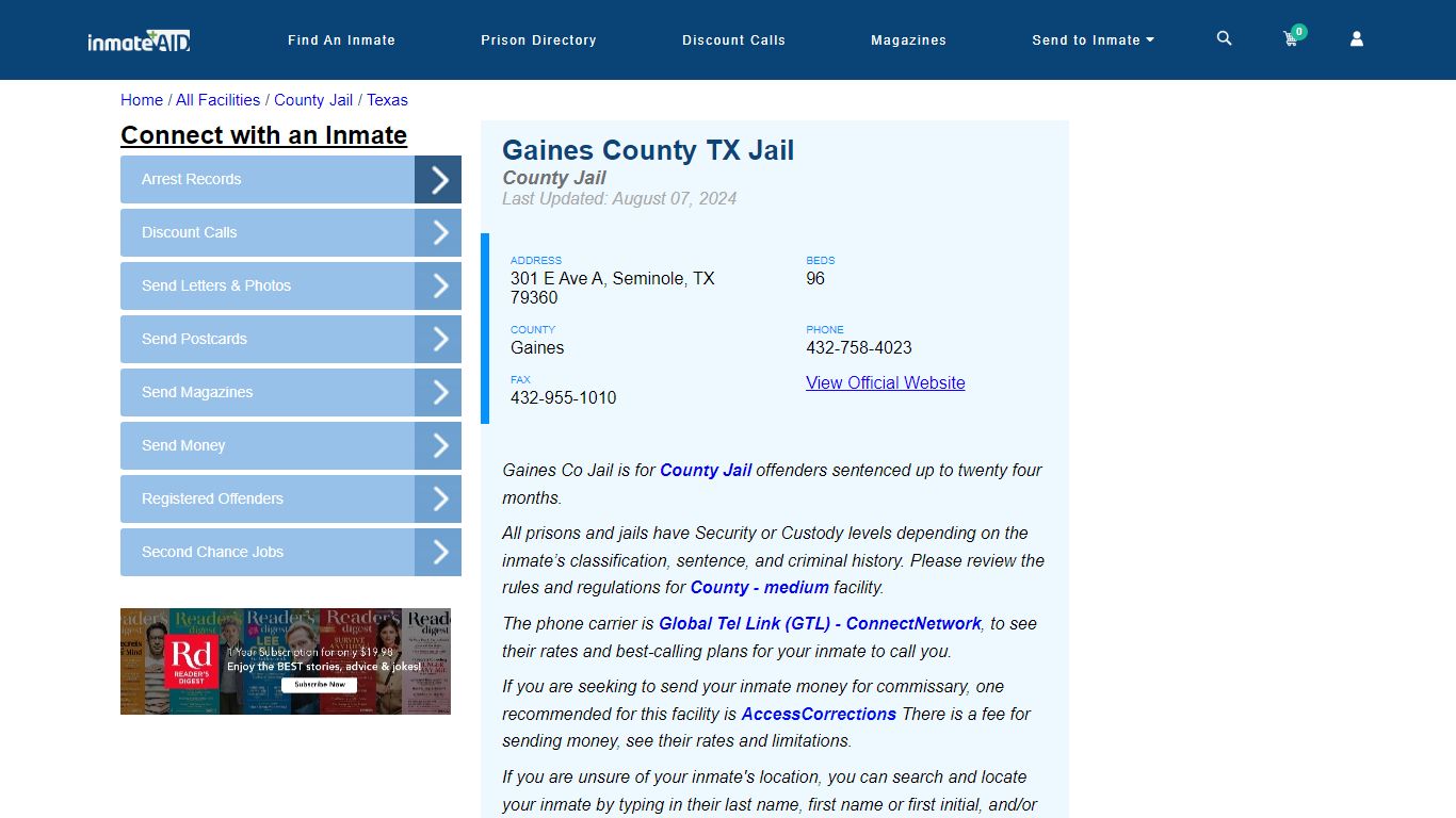 Gaines County TX Jail - Inmate Locator